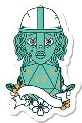 half orc fighter character with natural 20 dice roll sticker