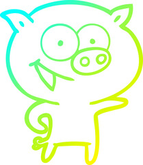 cold gradient line drawing cheerful pig cartoon