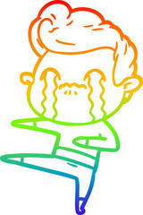 rainbow gradient line drawing cartoon man crying
