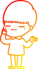 warm gradient line drawing cartoon smug boy