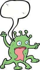 cartoon weird little alien with speech bubble