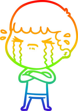 recommend clip art: rainbow gradient line drawing cartoon man crying
