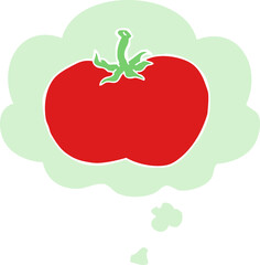 cartoon tomato and thought bubble in retro style