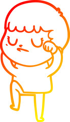 warm gradient line drawing cartoon grumpy boy