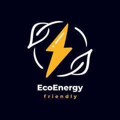 Eco friendly energy power thunder nature icon logo drawing concept illustration