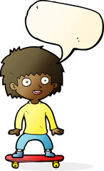cartoon boy on skateboard with speech bubble