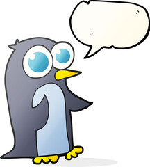 speech bubble cartoon penguin with big eyes
