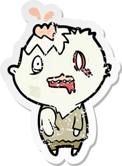 distressed sticker of a cartoon zombie