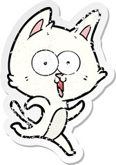 distressed sticker of a funny cartoon cat