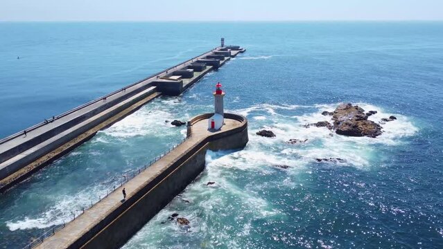 Aerial view of Lighthouse Felgueiras in Porto city (Foz of Douro, Portugal)