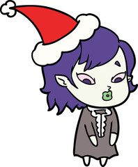 cute line drawing of a vampire girl wearing santa hat