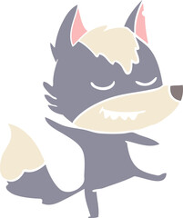 friendly flat color style cartoon wolf balancing