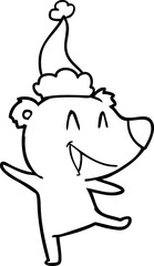 laughing bear line drawing of a wearing santa hat