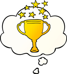 cartoon sports trophy and thought bubble in smooth gradient style