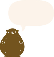 cartoon bear and speech bubble in retro style
