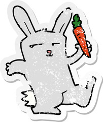 distressed sticker of a cartoon rabbit with carrot