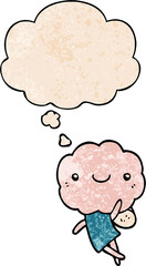 cute cloud head creature and thought bubble in grunge texture pattern style