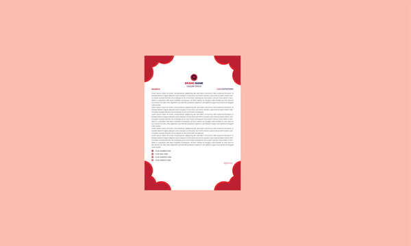 Letterhead Template Vector, Minimalist Style, Printing Design, Business Template, Flyer Layout, Red, Concept Background