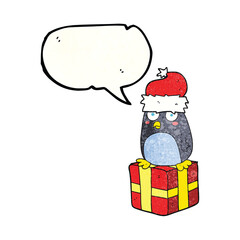 speech bubble textured cartoon christmas penguin