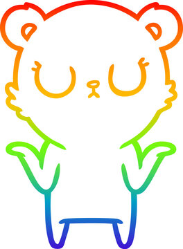 recommend clip art: rainbow gradient line drawing peaceful cartoon bear shrugging