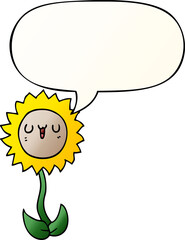 cartoon flower and speech bubble in smooth gradient style