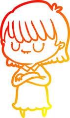 warm gradient line drawing cartoon woman