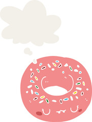 cartoon donut and thought bubble in retro style