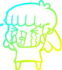cold gradient line drawing cartoon woman in tears
