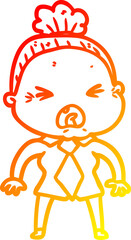 warm gradient line drawing cartoon angry old woman