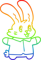 rainbow gradient line drawing cartoon happy rabbit