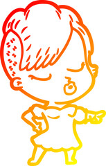 warm gradient line drawing cartoon pretty hipster girl