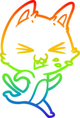 rainbow gradient line drawing cartoon cat hissing