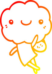 warm gradient line drawing cute cloud head creature