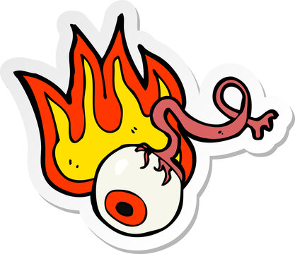 sticker of a cartoon gross flaming eyeball
