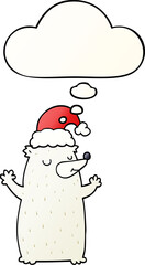 cute cartoon christmas bear and thought bubble in smooth gradient style