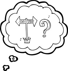 thought bubble cartoon yes and no sign