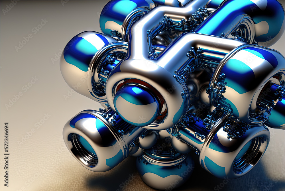 Poster abstract chrome pipes composition. industry themed background with shiny metallic connected pipes. g