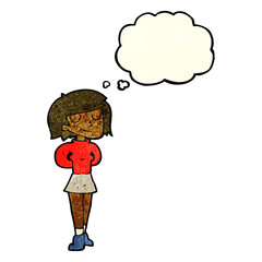 cartoon pleased woman with thought bubble