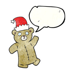 speech bubble textured cartoon teddy bear wearing christmas hat