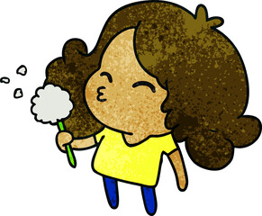 textured cartoon of cute kawaii girl