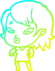 cold gradient line drawing cute cartoon vampire girl