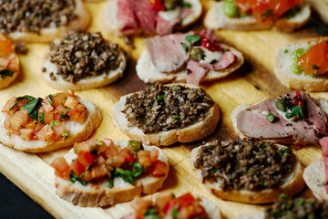 bruschetta with mushrooms ham and tomatoes