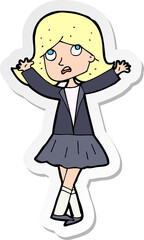 sticker of a cartoon unhappy girl