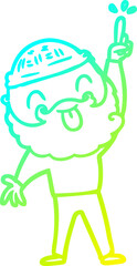cold gradient line drawing man with beard sticking out tongue