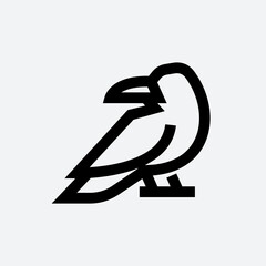 raven crow logo abstract line vector design, minimal and simple outline icon.