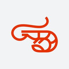 shrimp or lobster simple line icon logo vector design, modern logo pictogram design of sea food in abstract outline logo