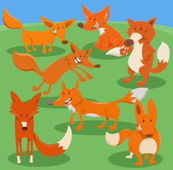 Fototapeta premium happy cartoon foxes wild animal characters group