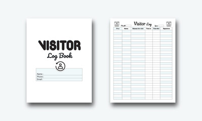 Visitor Log Book kdp interior. Visitor timing tracker log book template. Visitor logbook planner