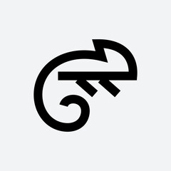 Chameleon simple line icon logo vector design. Chameleon reptile vector in abstract outline Illustration © Tamiline