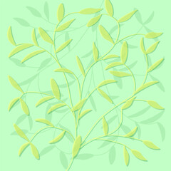 On a green background, yellow and light green leaves.